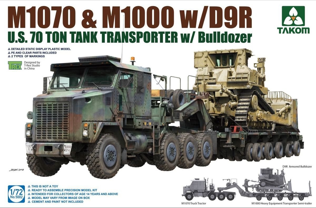 Takom 5002 US M1070 &amp;amp; M1000 w/D9R US 70 Ton Tank Transporter w/Bulldozer 1/72