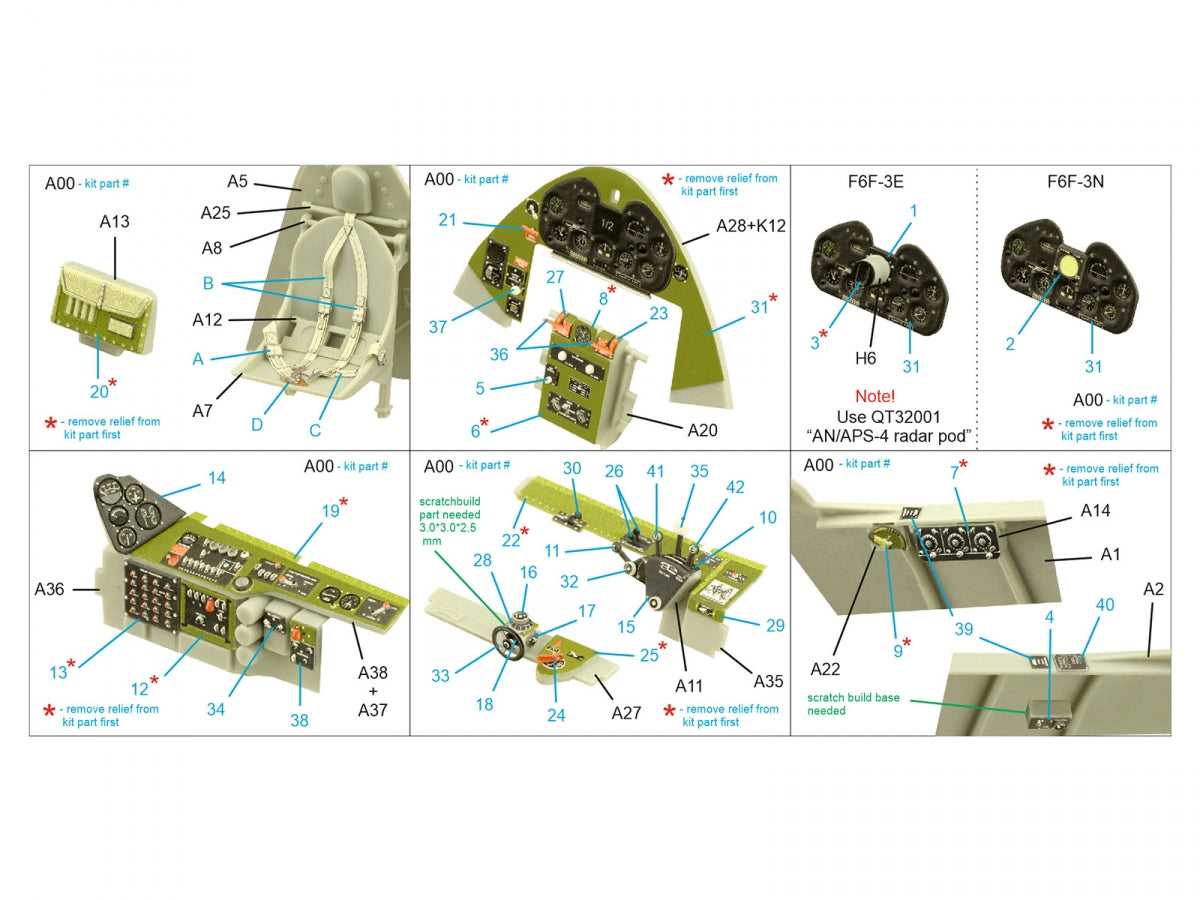 Quinta Studio QD32189 F6F-3E/N Hellcat 3D-Printed coloured Interior on decal paper (Trumpeter) 1/32 – zdjęcie 2
