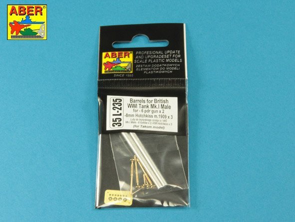 Aber 35L-235 Barrels for British WWI Tank Mk.I Male – 6 pdr. gun x 2pcs. &amp;amp;amp;amp;amp;amp;amp;amp; 8mm Hotchkiss m.1909 x 3 pcs. (1/35) – image 9