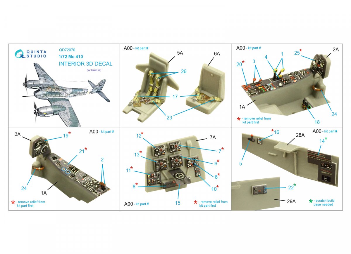 Quinta Studio QD72070 Me 410 3D-Printed &amp;amp; colored Interior on decal paper (Italeri) 1/72 – image 2