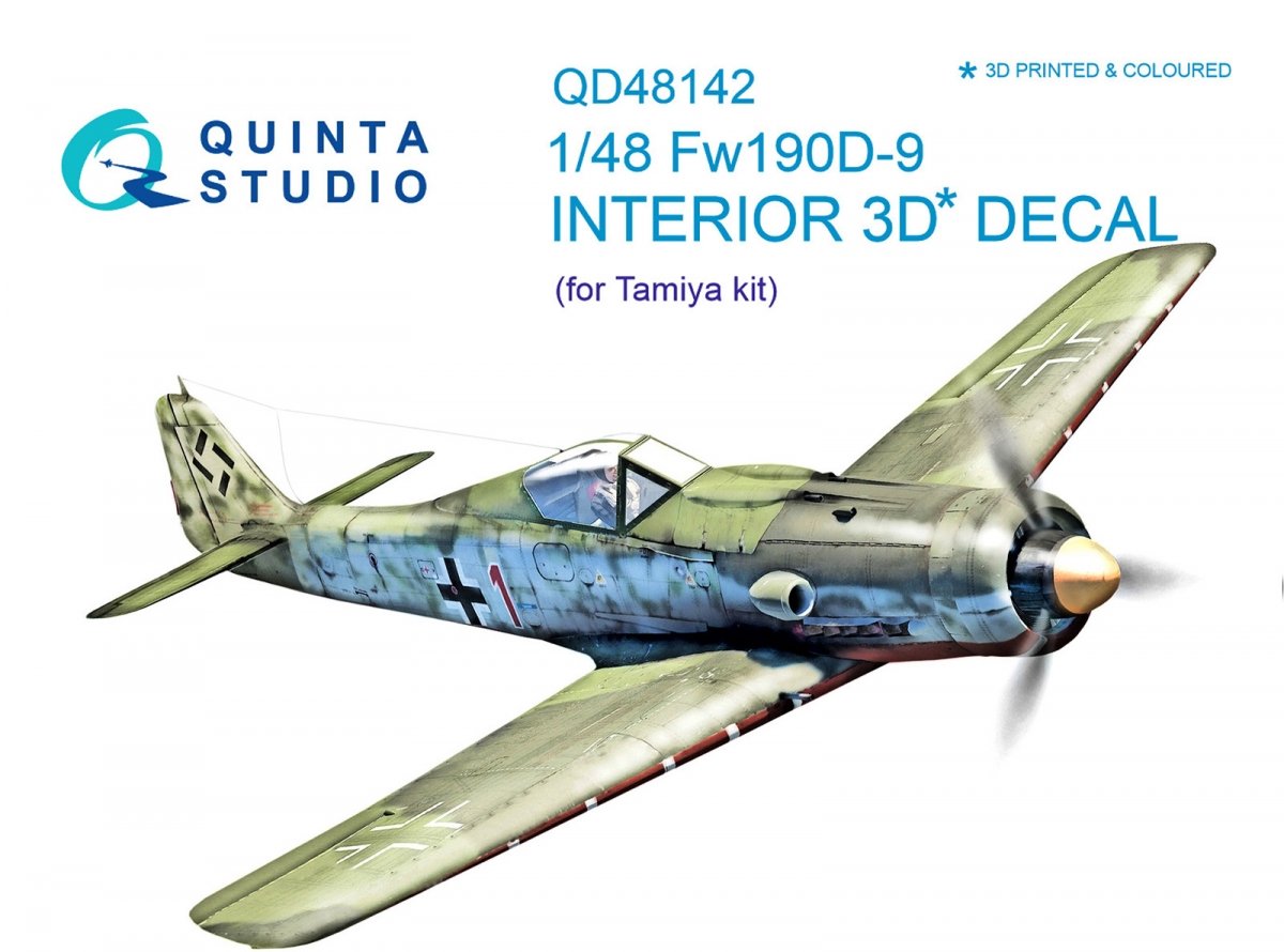 Quinta Studio QD48142 FW 190D-9 3D-Printed &amp;amp; colored Interior on decal paper (for Tamiya kit) 1/48