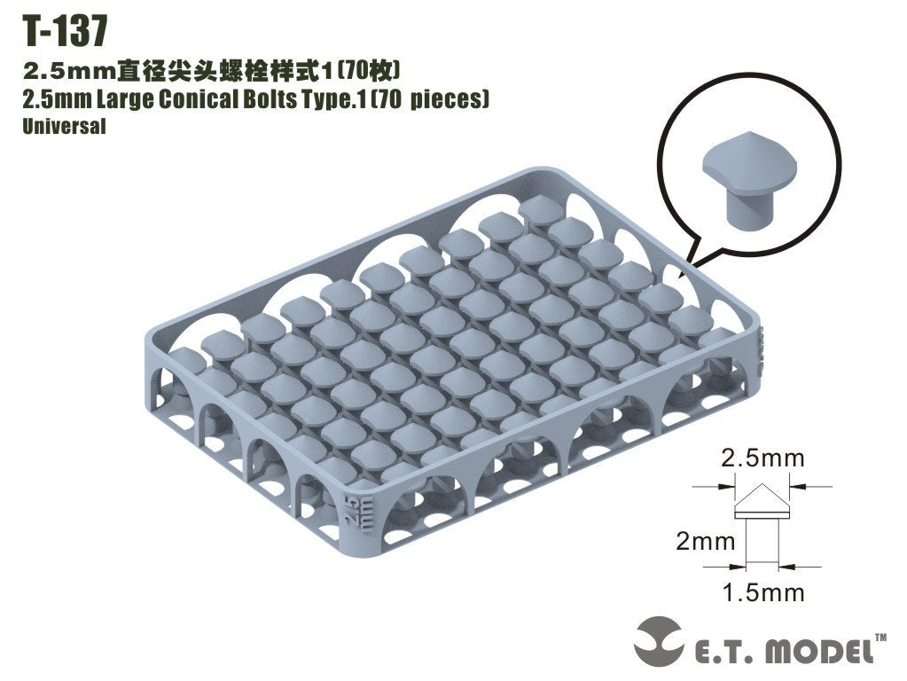 ET Model T-137 2.5mm Large Conical Bolts Type.1 70 pieces