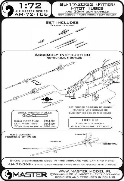Master AM-72-106 Sukhoi Su-17, Sukhoi Su-20, Sukhoi Su-22 (Fitter) - Pilot Tubes and 30mm gun barrels 1/72 – Bild 4
