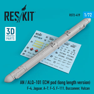 RESKIT RS72-0419 AN/ALQ-101 ECM POD (LONG LENGTH VERSION) (3D PRINTED) 1/72
