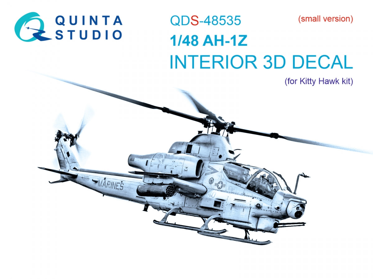 Quinta Studio QDS-48535 AH-1Z Zulu Cobra/Viper 3D-Printed &amp; colored Interior on decal paper (KittyHawk) (small version) 1/48