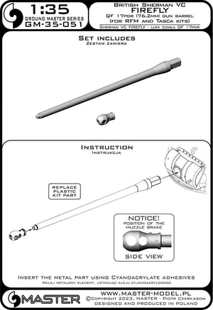 Master GM-35-051 Sherman VC Firefly - Ordnance QF 17pdr (76.2mm) gun barrel (for RFM and Tasca kit) 1/35 – obrázek 5