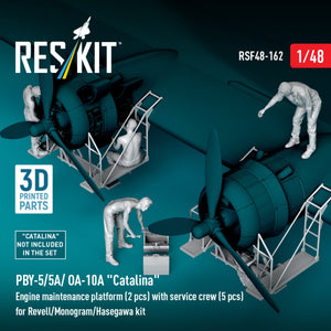 RESKIT RSF48-0162 PBY-5/5A/ OA-10A "Catalina" Engine maintenance platform (2 pcs) with service crew (5 pcs) for Revell/Monogram/Hasegawa kit (3D Printed) 1/48