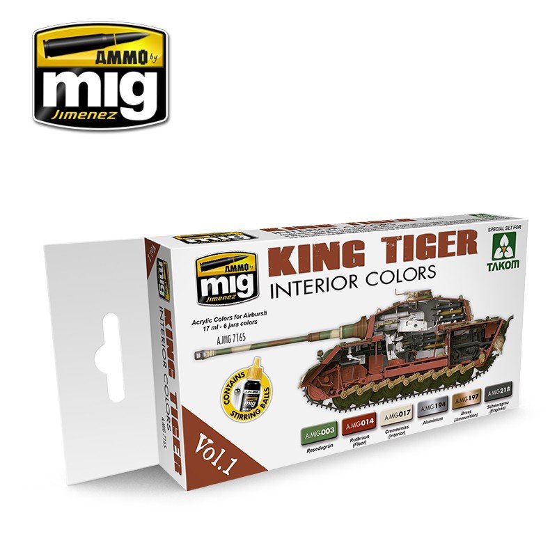 Ammo of Mig Jimenez 7165 KING TIGER INTERIOR COLOR (SPECIAL TAKOM EDITION) VOL.1 6x17ml