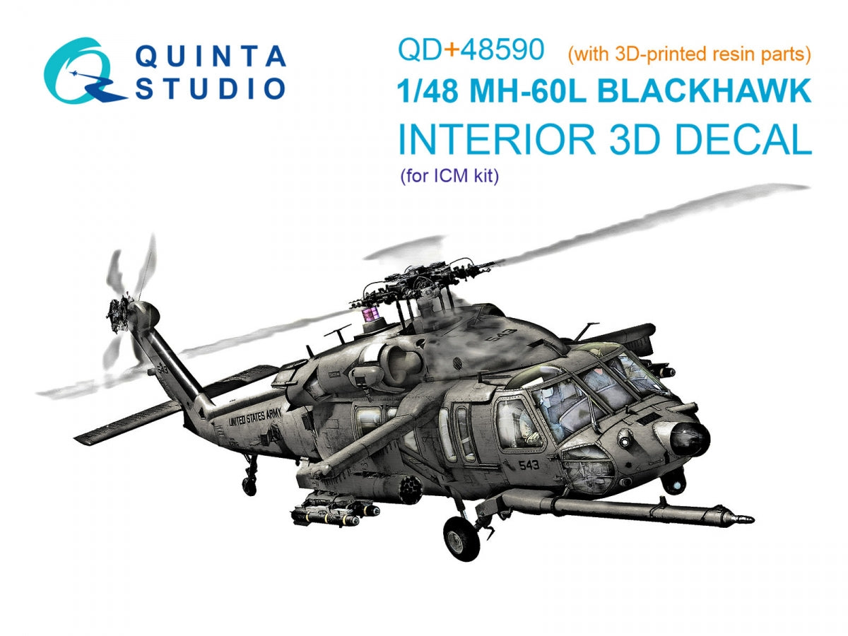 Quinta Studio QD+48590 MH-60L Blackhawk 3D-Printed & coloured Interior on decal paper (ICM) (with 3D-printed resin parts) 1/48