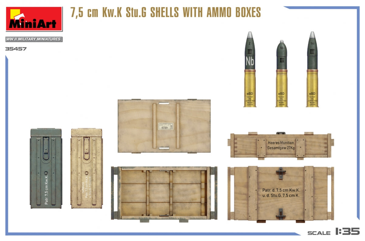 MiniArt 35457 7.5 cm Kw.K Stu.G SHELLS WITH AMMO BOXES 1/35 – image 3