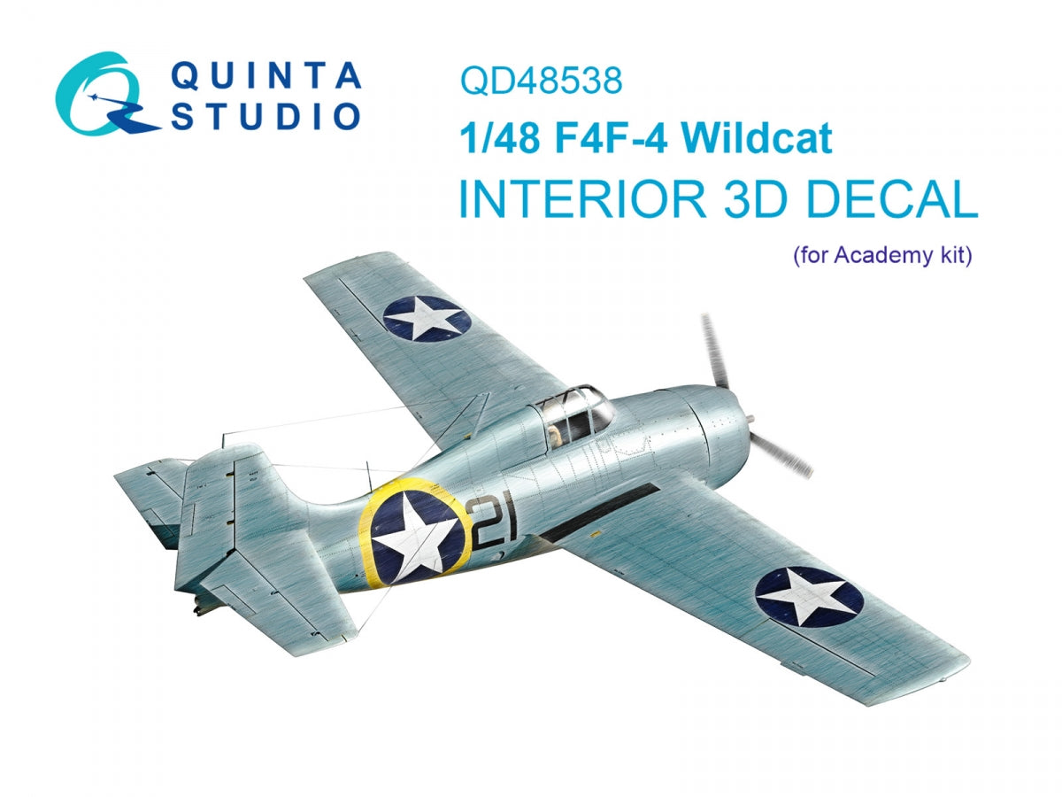 Intérieur imprimé en 3D et coloré sur papier décalcomanie Quinta Studio QD48538 F4F-4 Wildcat (Academy) 1/48