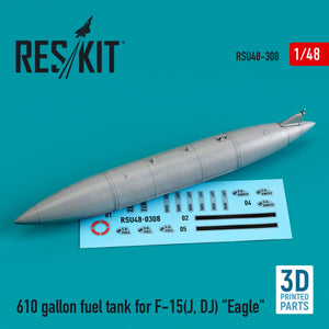 RESKIT RSU48-0308 610 GALLON FUEL TANK FOR F-15(J, DJ) &amp;quot;EAGLE&amp;quot; (3D PRINTED) 1/48