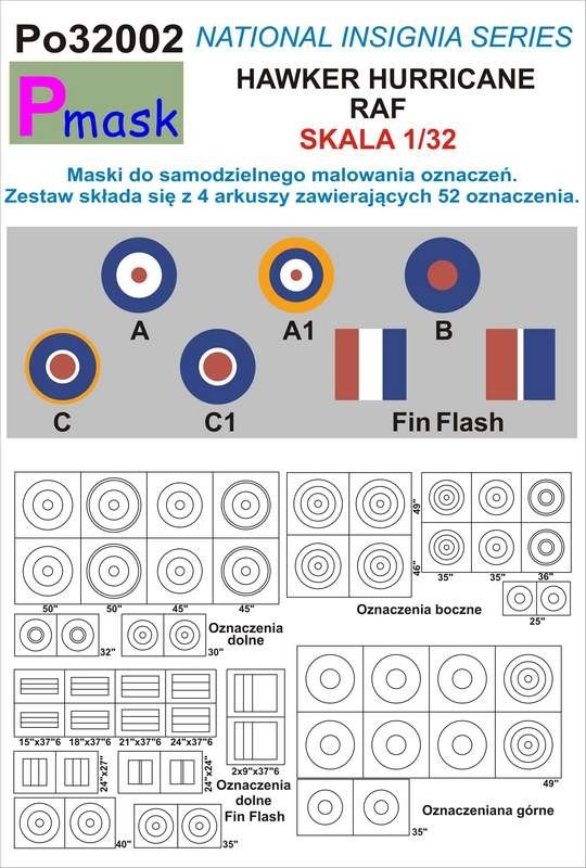 P-Mask PO32002 HAWKER HURRICANE RAF MARKINGS PAINTING MASKS (1/32)