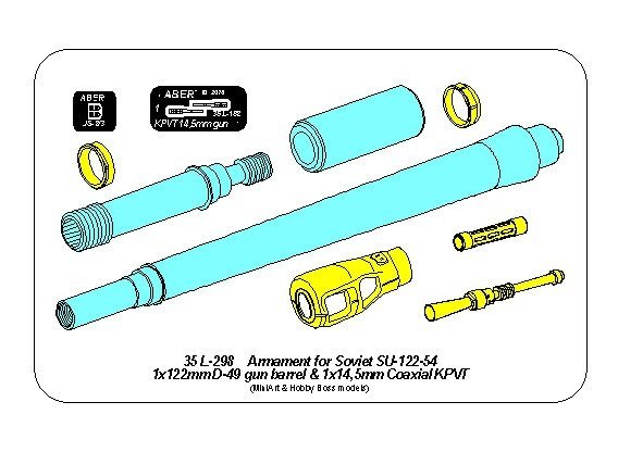 Aber 35L-298 Armament for SU-122 tank gun - 54,1x122mm D-49, 1x14,5 mm KPVT 1/35 – obrázek 3
