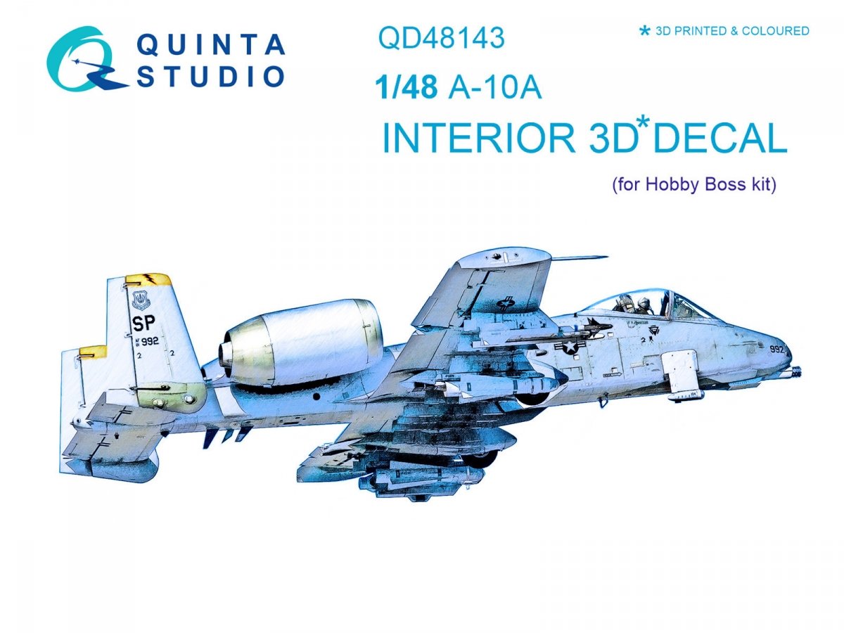 Quinta Studio QD48143 A-10A 3D-Printed &amp;amp; colored Interior on decal paper (for Hobby Boss kit) 1/48