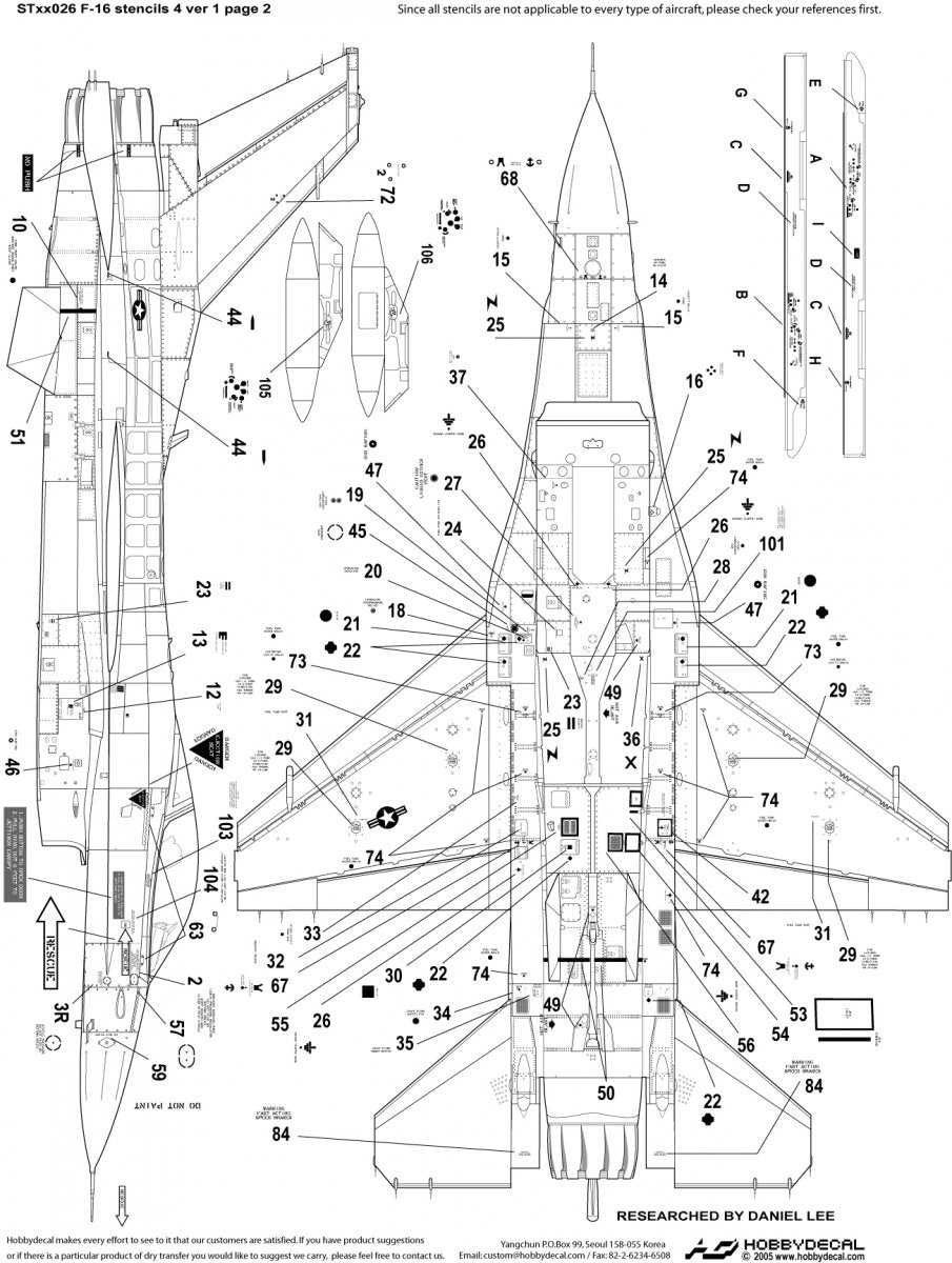 HobbyDecal ST32026V1 F-16 Stencils 4 ver 1 for 1/32 Academy kit – image 2