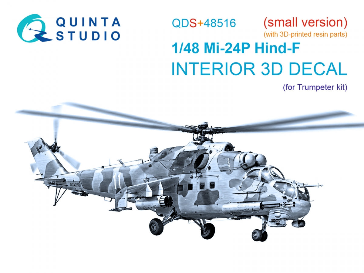 Quinta Studio QDS+48516 Mi-24P Hind-F 3D-Printed colored Interior on decal paper (Trumpeter) (small version) (with 3D-printed resin parts) 1/48