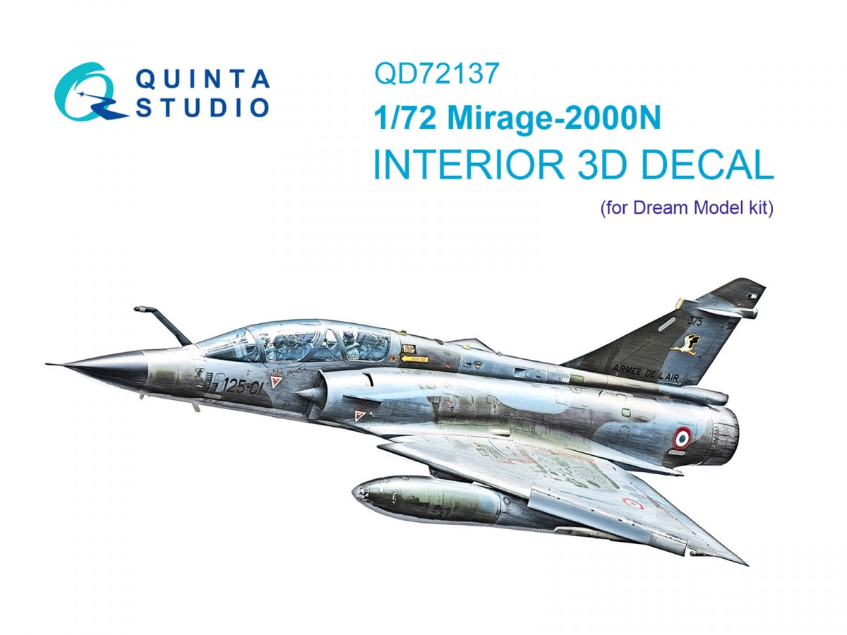 Quinta Studio QD72137 Mirage 2000N 3D-Printed colored Interior on decal paper (Dream Model) 1/72