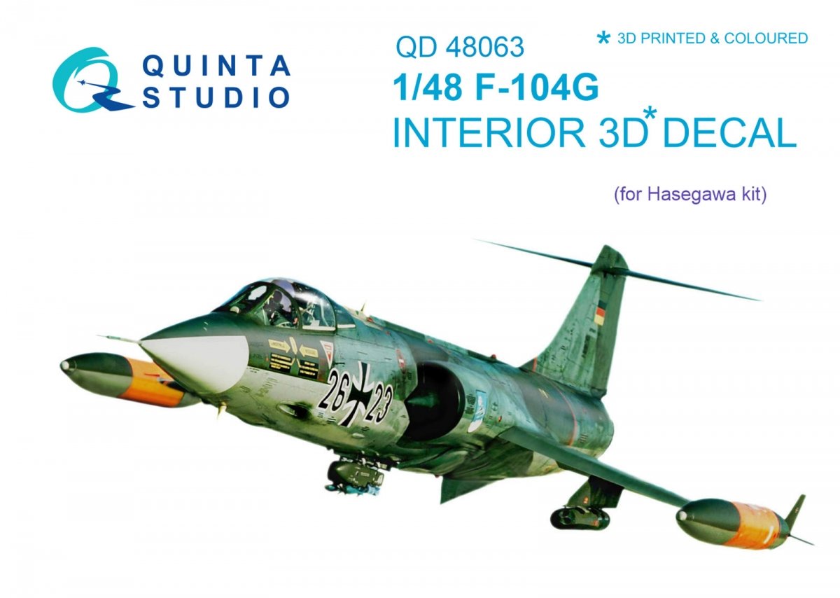 Quinta Studio QD48063 F-104G 3D-Printed & coloured Interior on decal paper (for Hasegawa kit) 1/48