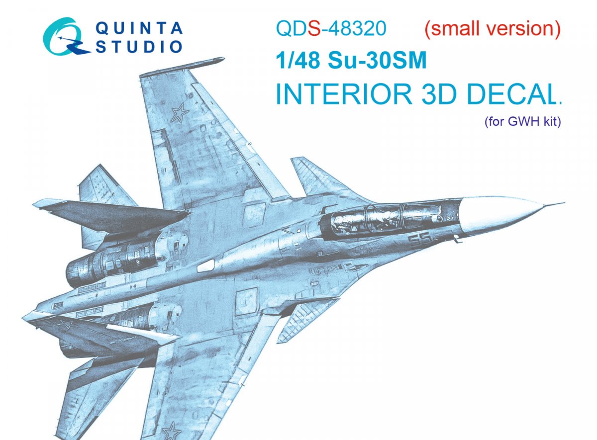 Quinta Studio QDS-48320 Su-30SM 3D-Printed &amp; colored Interior on decal paper (GWH) (Small version) 1/48