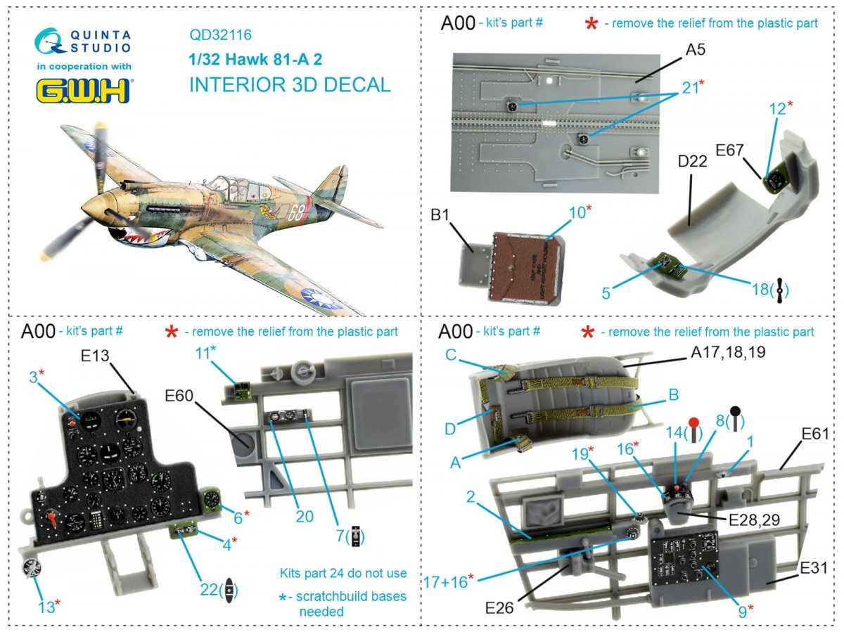 Quinta Studio QD32116 Hawk 81-A2 3D-Printed &amp;amp; coloured Interior on decal paper (GWH) 1/32 – zdjęcie 12