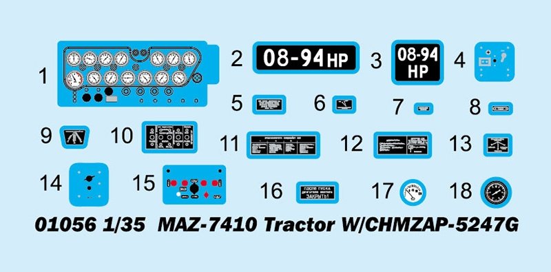 Trumpeter 01056 MAZ-7410 Tractor W/CHMZAP-5247G 1/35 – obrázek 3