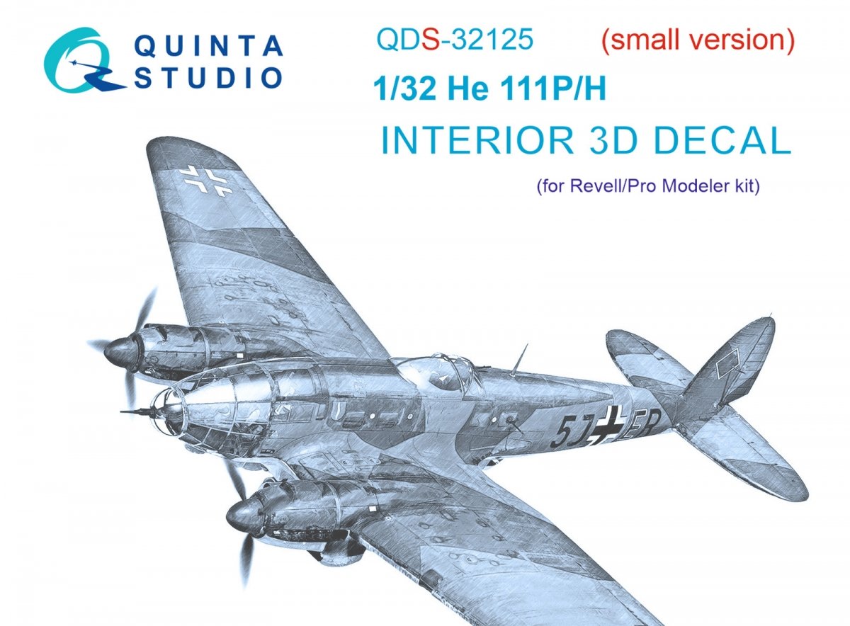 Quinta Studio QDS-32125 He 111 P/H 3D-Printed &amp;amp; colored Interior on decal paper (Revell/ProModeler) (small version) 1/32