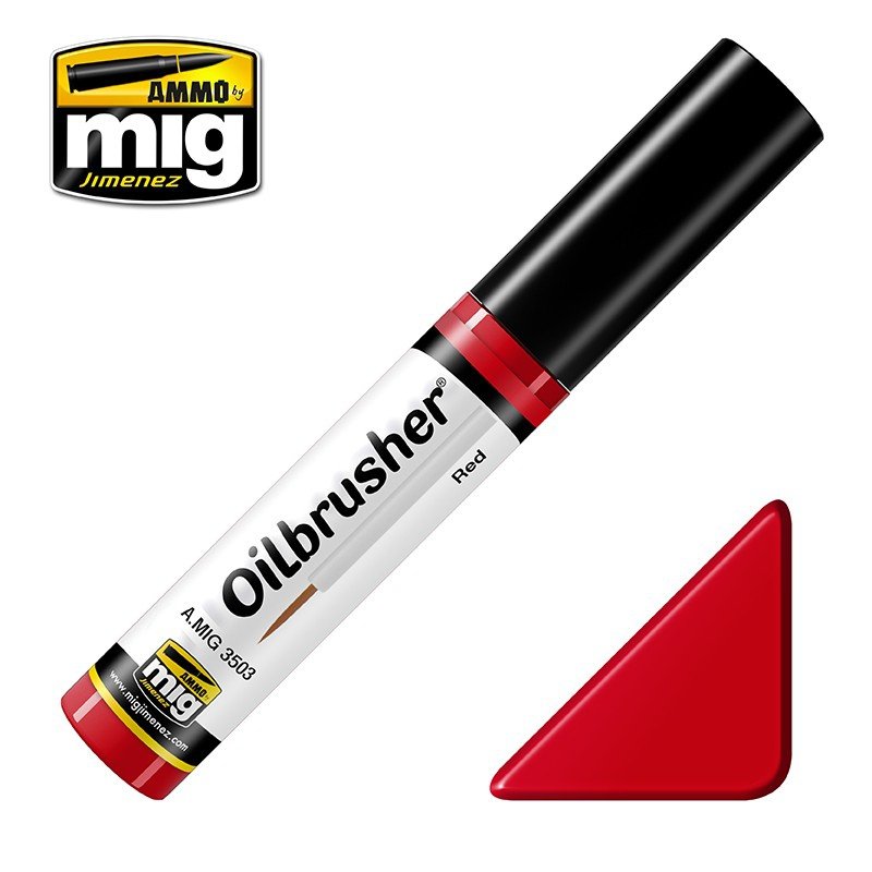 AMMO of Mig Jimenez 3503 Oilbrusher RED - oil paint with brush