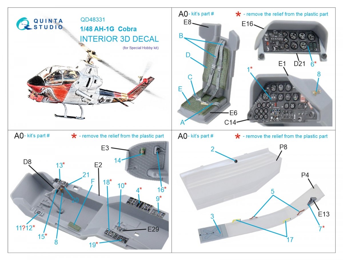 Quinta Studio QD48331 AH-1G 3D-Printed &amp;amp; colored Interior on decal paper (Special Hobby) 1/48 – Bild 6