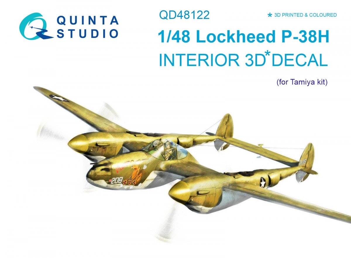 Quinta Studio QD48122 P-38H 3D-Printed &amp; colored Interior on decal paper (for Tamiya kit) 1/48