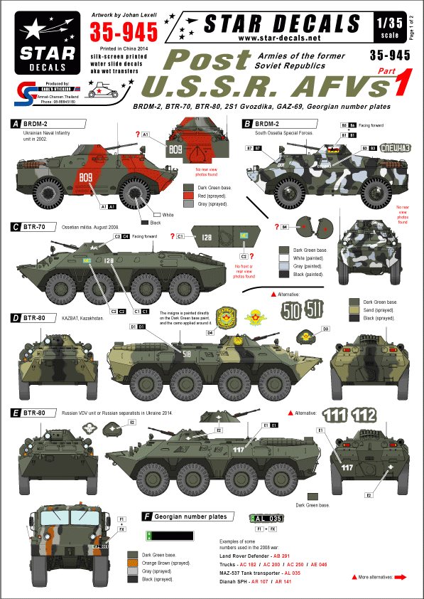 Star Decals 35-945 Post USSR AFVs 1 1/35
