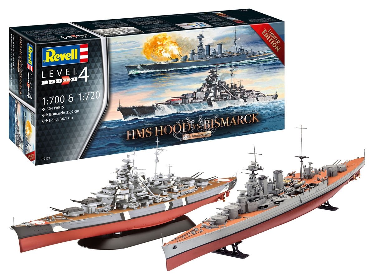Revell 05174 HMS HOOD contre BISMARCK - Édition limitée 80e anniversaire 1/700, 1/720