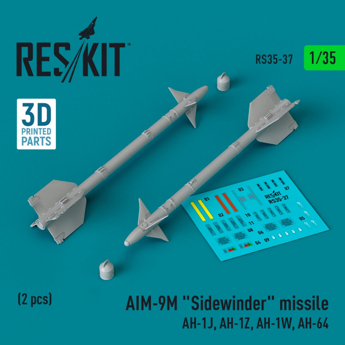 RESKIT RS35-0037 AIM-9M &amp;quot;Sidewinder&amp;quot; missile (2 pcs) (3D Printed) 1/35