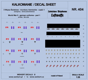 Weikert Decals DEC404 German Uniforms - Part 1 - Luftwaffe - Anti-Aircraft Defense 1/35