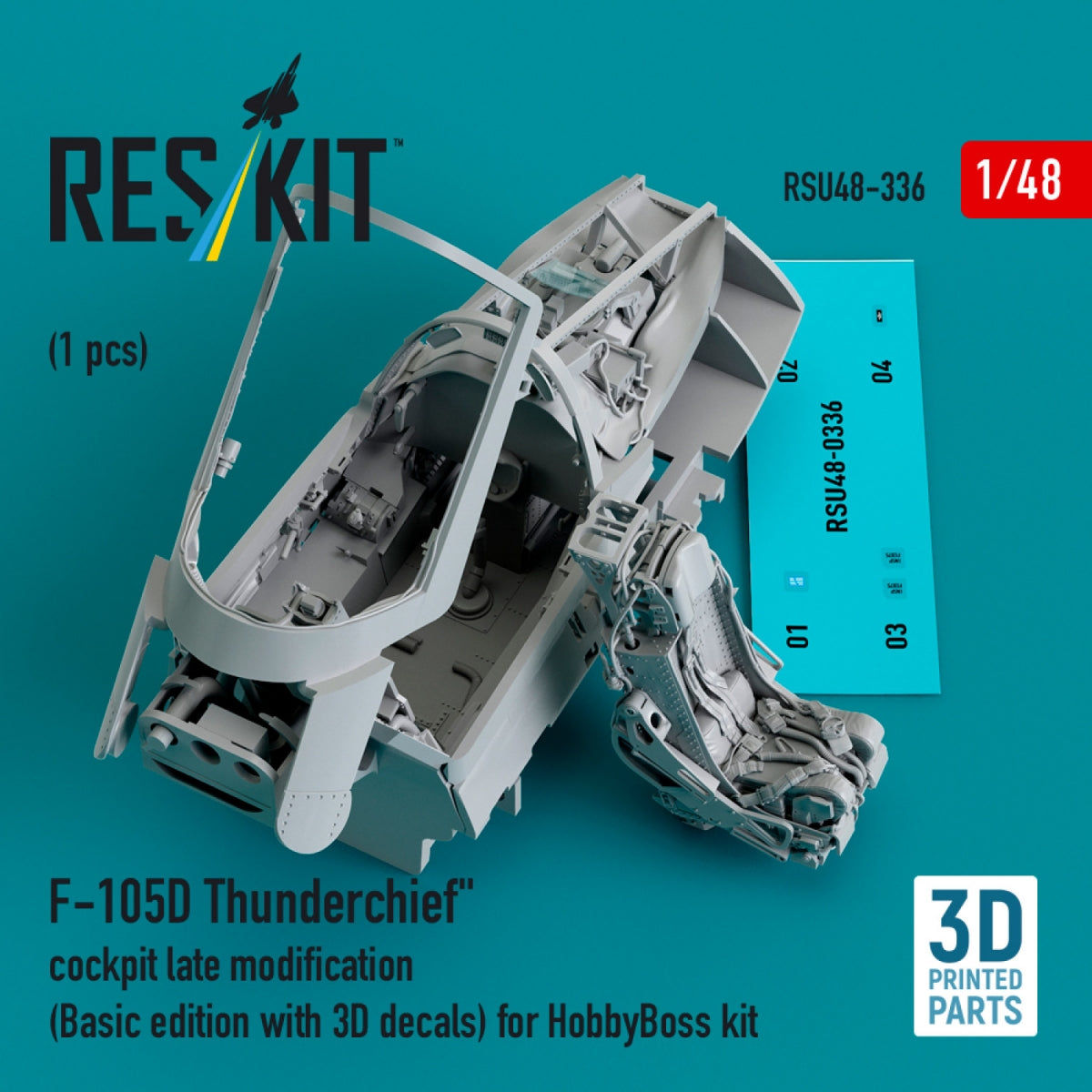 RESKIT RSU48-0336 F-105D « Thunderchief » cockpit modification tardive (édition de base avec décalcomanies 3D) pour kit HobbyBoss (impression 3D) 1/48 