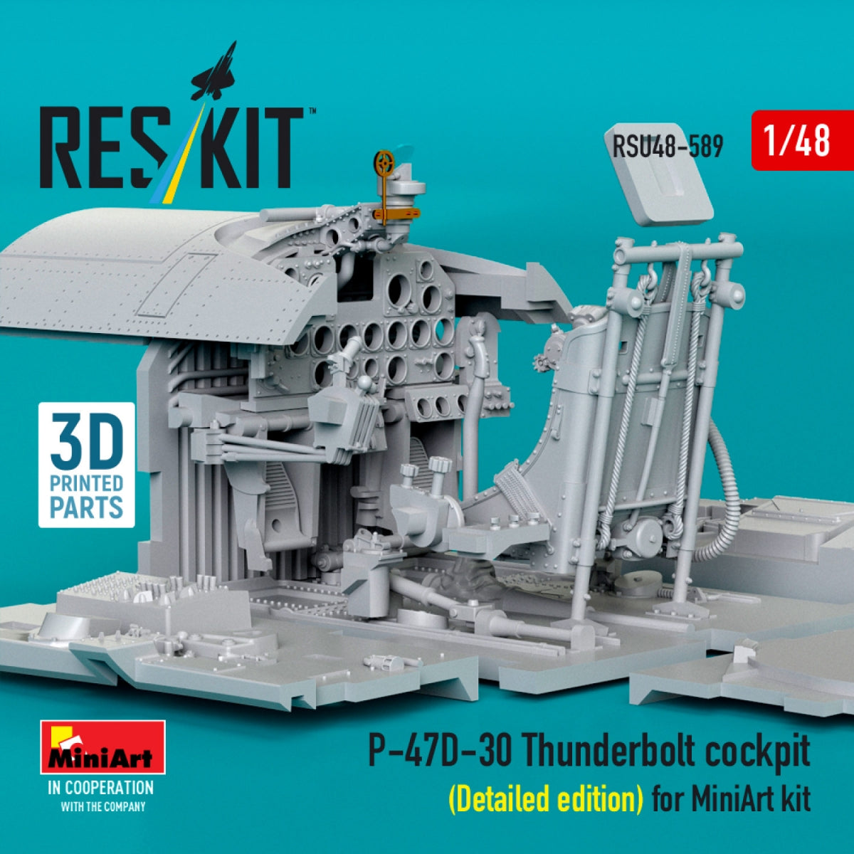 RESKIT RSU48-0589 P-47D-30 Thunderbolt cockpit (Detailed edition) for MiniArt kit (3D Printed) 1/48