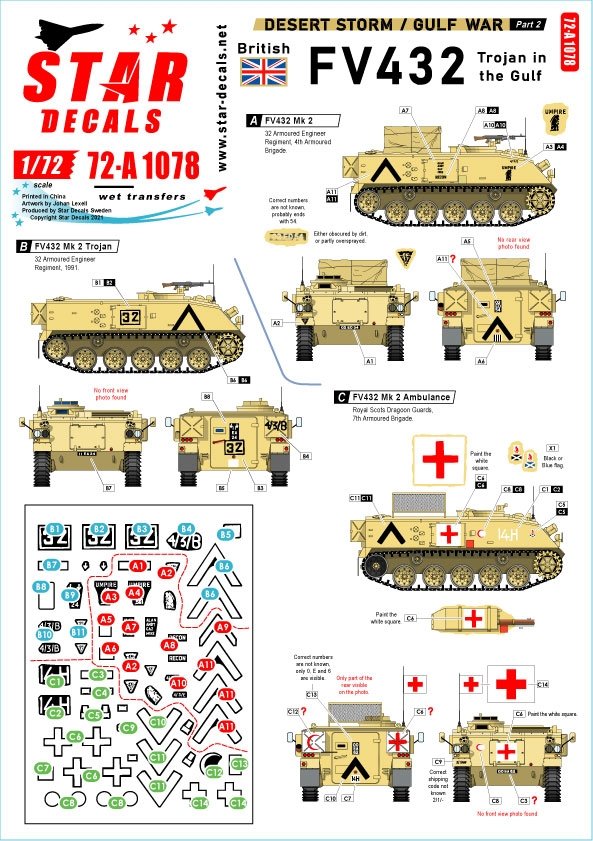 Star Decals 72-A1078 Desert Storm #2. British FV 432 Trojan in the Gulf 1990-91 1/72