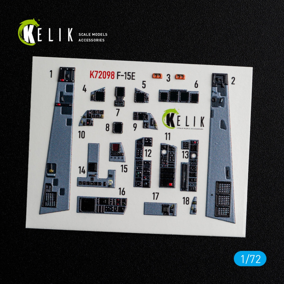 KELIK K72098 F-15E - interior 3D decals for GWH kit 1/72 – Bild 3