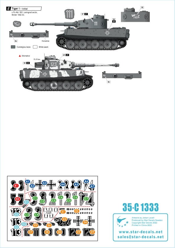 Star Decals 35-C1333 Tiger I. sPzAbt 502 # 1. Initial / Early production Tigers 1942-43. 1/35 – image 3