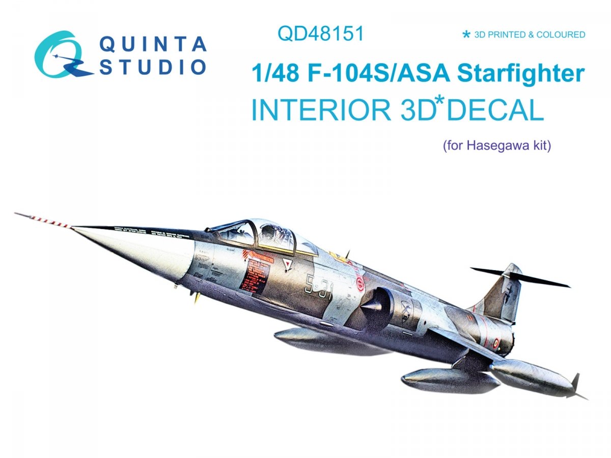 Quinta Studio QD48151 F-104S-ASA 3D-Printed &amp; colored Interior on decal paper (Hasegawa) 1/48