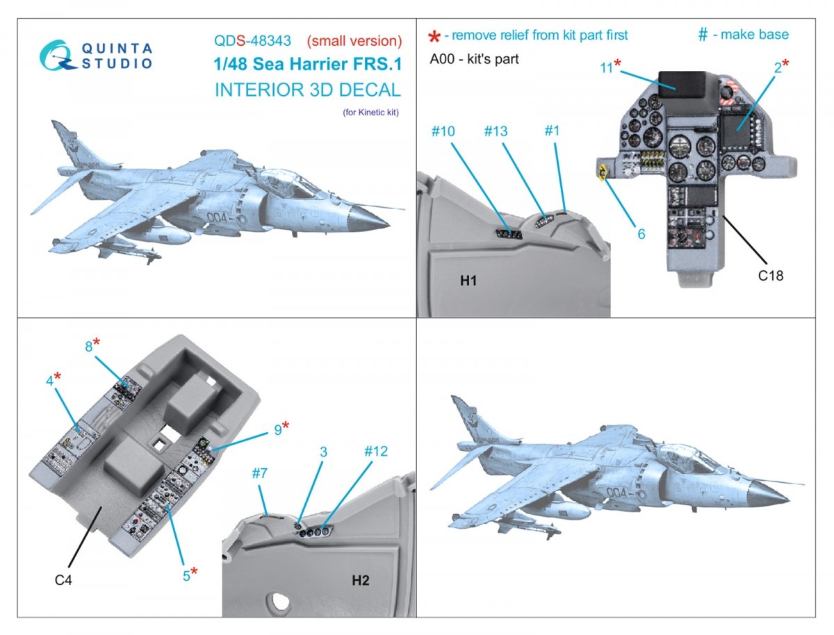 Intérieur imprimé en 3D et coloré sur papier décalcomanie Quinta Studio QDS-48343 Sea Harrier FRS.1 (Kinetic) (Petite version) 1/48 – image 2