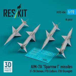 RESKIT RS72-0454 AIM-7A &amp;quot;Sparrow I&amp;quot; missiles (4 pcs) (3D Printed) 1/72