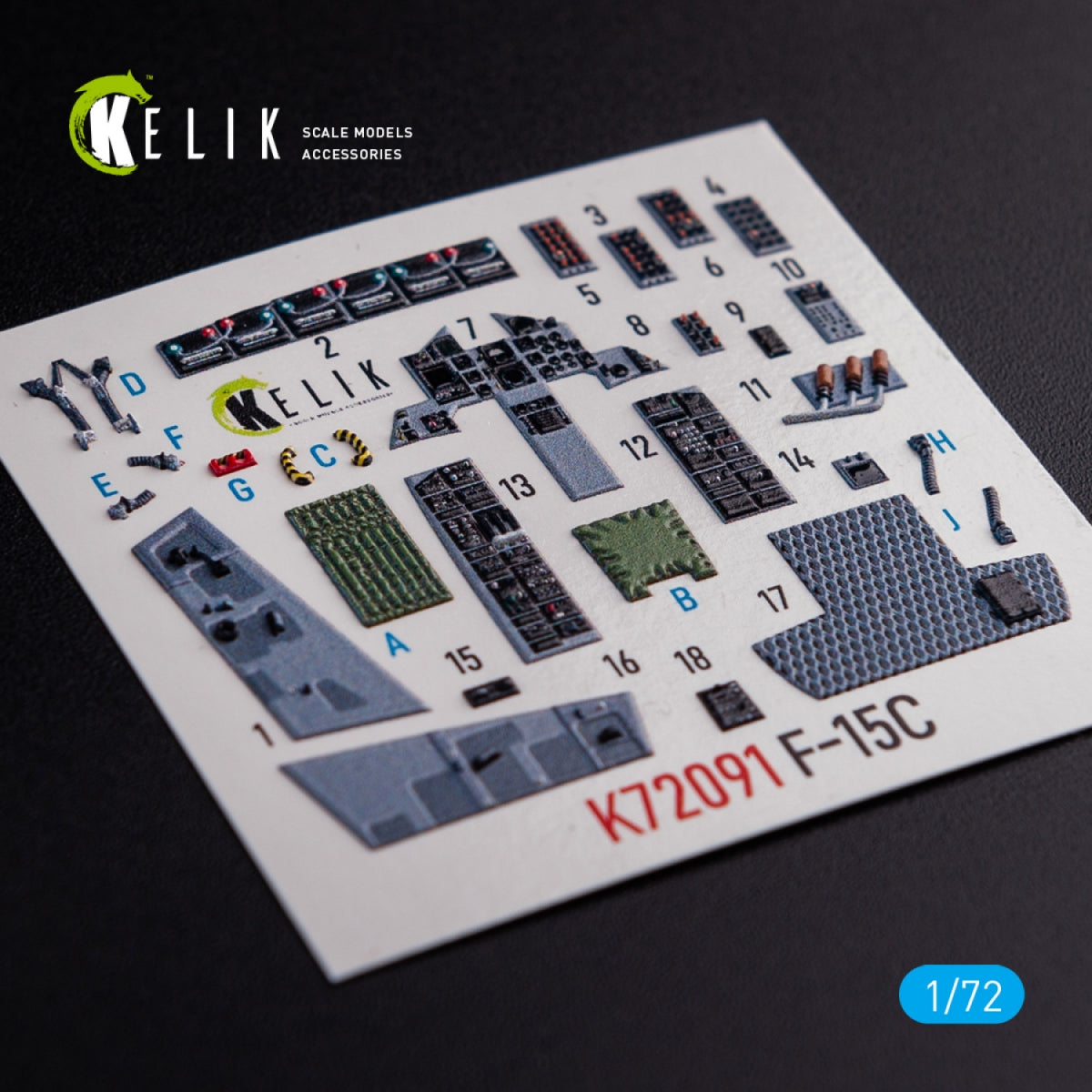 KELIK K72091 F-15C - interior 3D decals for FineMolds kit 1/72