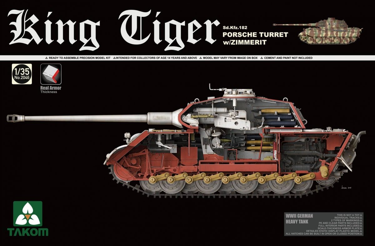 Takom 2046S King Tiger Sd.Kfz.182 PORSCHE TOURELLE avec ZIMMERIT /intérieur complet avec nouvelles pièces de piste 1/35