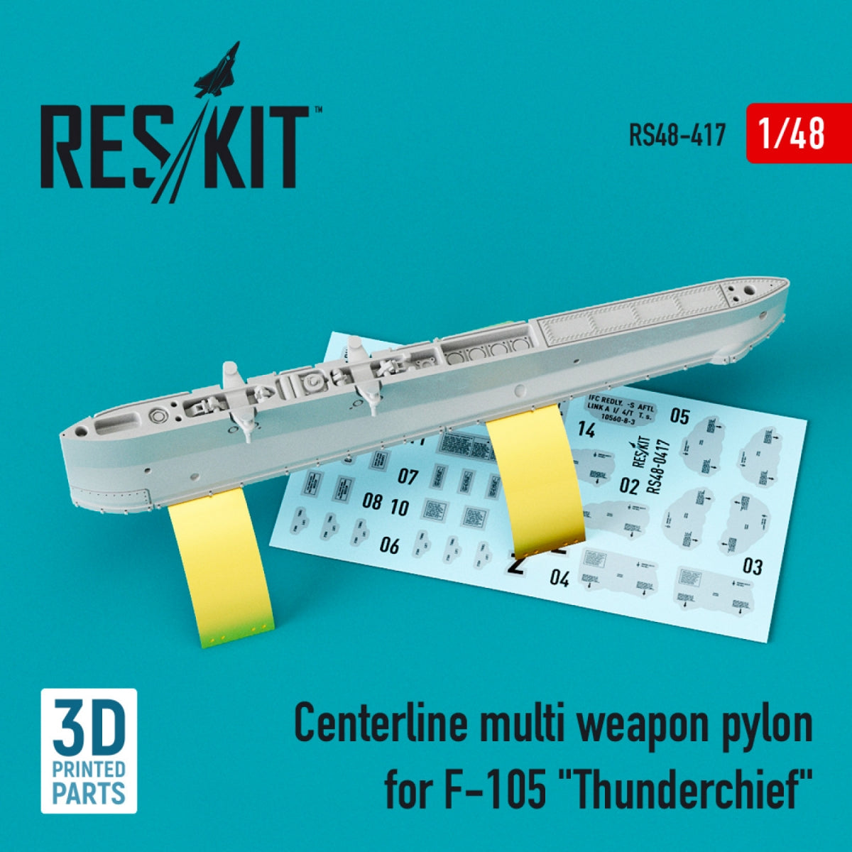 RESKIT RS48-0417 CENTERLINE MULTI WEAPON PYLON FOR F-105 "THUNDERCHIEF" (3D PRINTED) 1/48