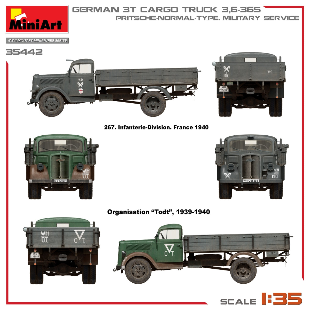 Miniart 35442 GERMAN 3T CARGO TRUCK 3.6-36S. PRITSCHE-NORMAL-TYPE. MILITARY SERVICE 1/35 – imagen 14