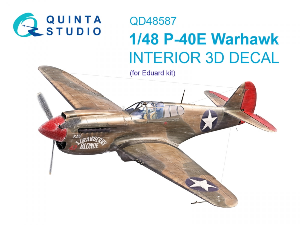 Quinta Studio QD48587 P-40E Warhawk 3D-Printed &amp; colored Interior on decal paper (Eduard) 1/48