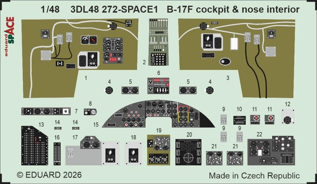 Eduard 3DL48272 Boeing B-17 F - Cockpit & Nose Interior Space Set (for Revell Kits) 1/48