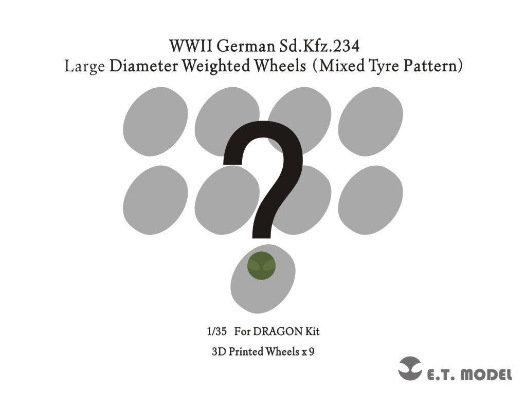ET Model P35-110A WWII German Sd.Kfz.234 Small Diameter Weighted Wheels (Mixed Tire Pattern) 1/35