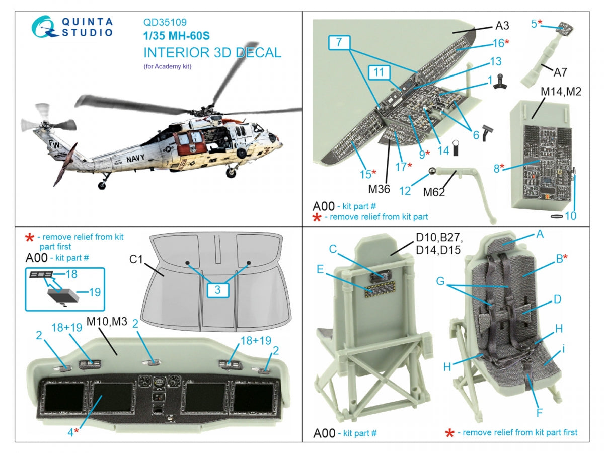 Quinta Studio QD35109 MH-60S 3D-Printed &amp;amp; colored Interior on decal paper (Academy) 1/35 – image 2
